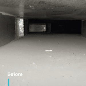 Dusty air conditioning duct before ac duct cleaning