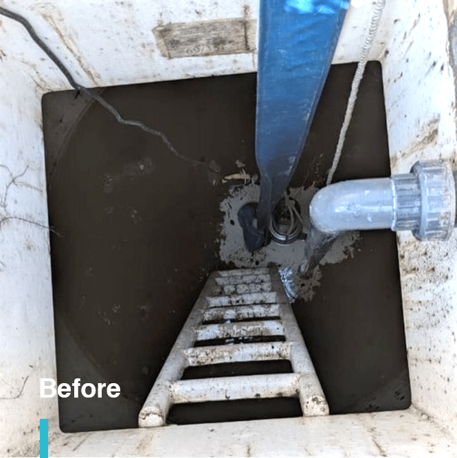 Dirty water tank full of mud, sand and algae before a deep water tank cleaning and disinfection