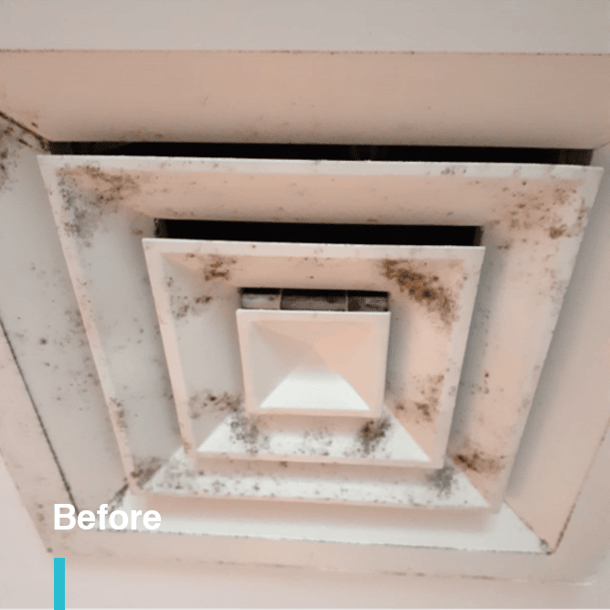 Dusty AC diffuser before AC cleaning and disinfection, dust is accumulated on the air diffuser